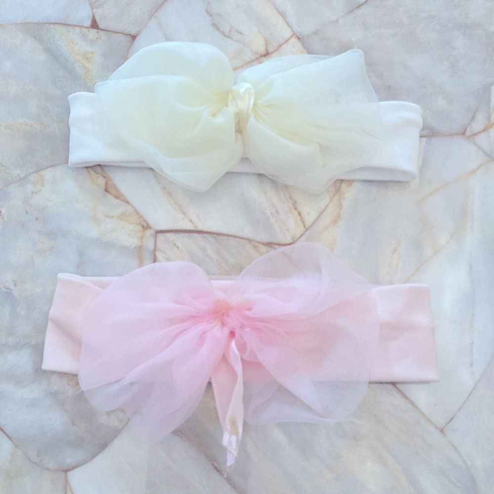 Girls Princess Bow-Knot Headband‎ Set of 2 Pink White Elastic Hair Accessories